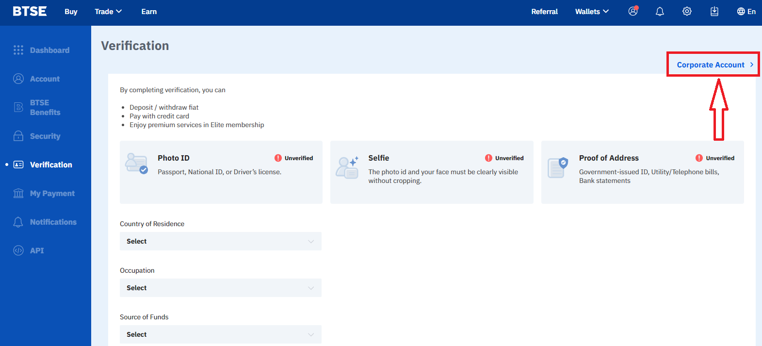 How to Verify Account in BTSE