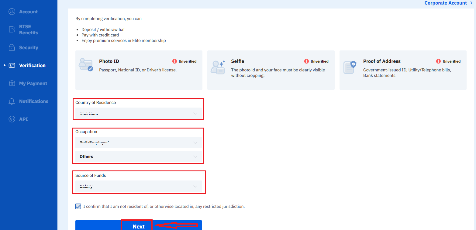 How to Verify Account in BTSE